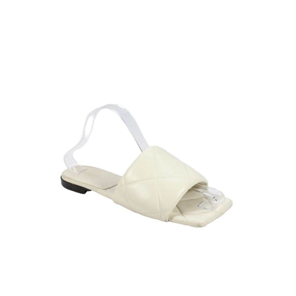 Bottega Veneta Womens Padded Leather Flat Slide Sandals Cream Size 8